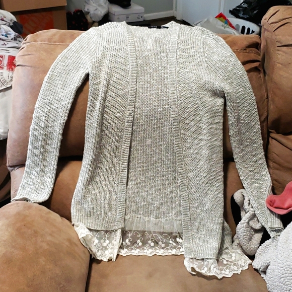 sugar rush girls Tops - Sugar Rush Grey And Lace Tunic or Cardigan